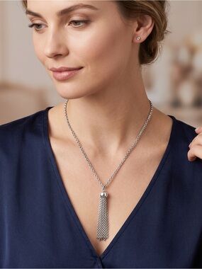 Sterling Silver Tassel Pendant Necklace - Silver